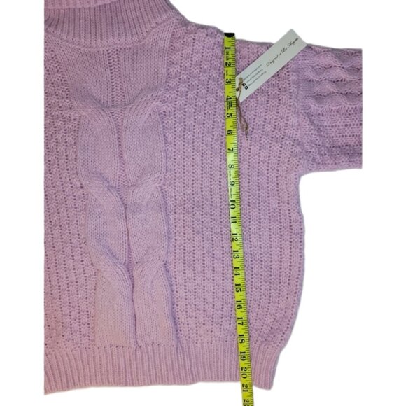 Woven Heart Cable Knit Pink Turtleneck Chunky Sweater Size Medium NWT - Picture 4 of 12